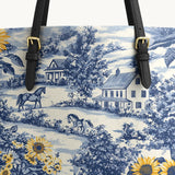 Westavelle Toile Sunflower Prairie Leather Tote Bag