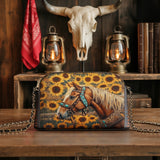 Westavelle Golden Horse & Sun Leather Crossbody Bag