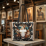 Westavelle Floral Longhorn Spirit Leather Tote Bag