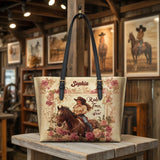 Westavelle Personalized Wild Rose Rider Leather Tote Bag