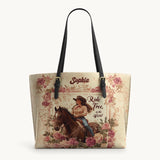 Westavelle Personalized Wild Rose Rider Leather Tote Bag