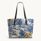 Westavelle Toile Sunflower Prairie Leather Tote Bag