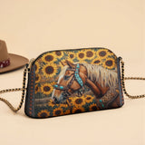 Westavelle Golden Horse & Sun Leather Crossbody Bag