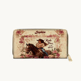 Westavelle Personalized Wild Rose Rider Leather Wallet Purse