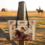 Westavelle Personalized Wild Rose Rider Leather Tote Bag