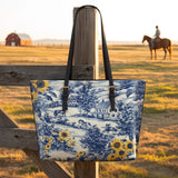 Westavelle Toile Sunflower Prairie Leather Tote Bag