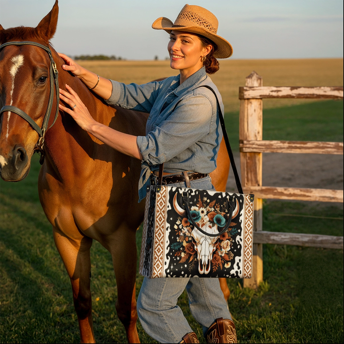 Westavelle Floral Longhorn Spirit Leather Bag