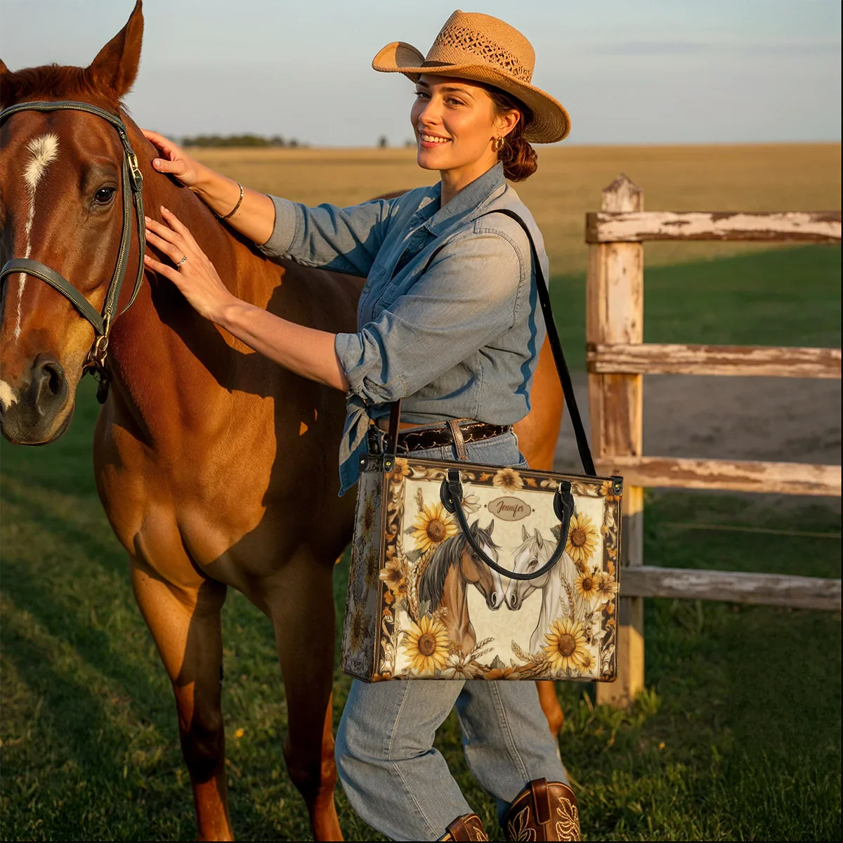 Westavelle Personalized Golden Horse Harmony Leather Bag