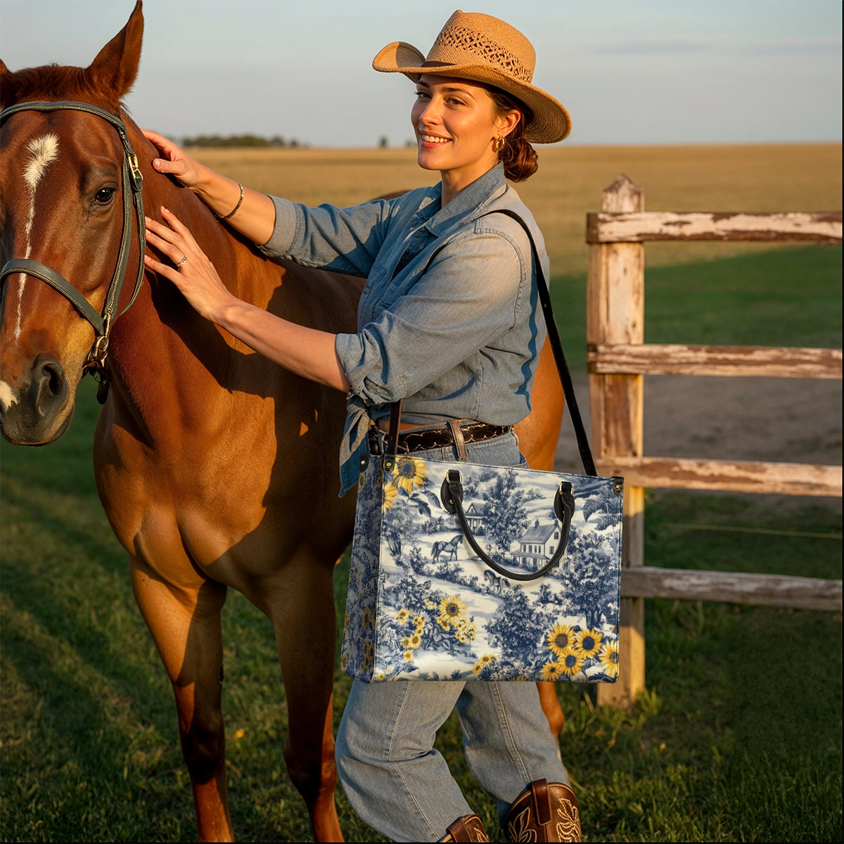 Westavelle Toile Sunflower Prairie Leather Bag