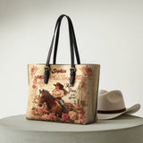 Westavelle Personalized Wild Rose Rider Leather Tote Bag