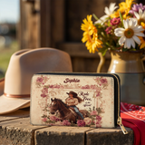 Westavelle Personalized Wild Rose Rider Leather Wallet Purse